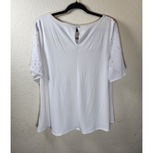 NY Collection XL White Rhinestone Studded Blouse Flutter Sleeve Career Party - Picture 4 of 8